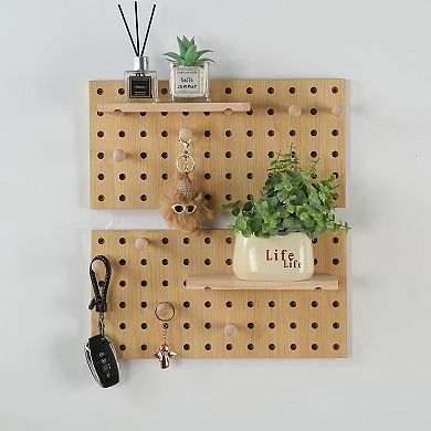 Beige Wood Pegboard Modular Wall Organizer with 2 Pegboards