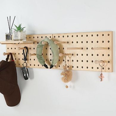 Beige Wood Pegboard Modular Wall Organizer with 2 Pegboards
