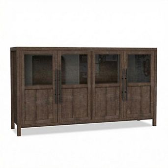 ANIXOL Glass Door Sideboard Buffet Cabinet with Wood Grain Finish