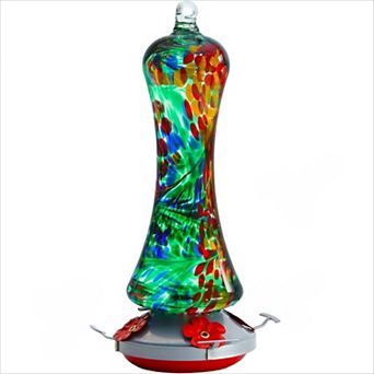 Leak Proof Glass Hummingbird Feeder, Outdoor Hanging with Metal Base Perch