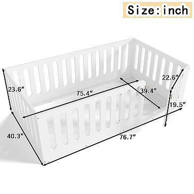 Lufeiya Solid Wood Twin Size Montessori Floor Bed with High Fence and Door