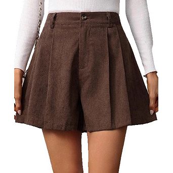 Women's Corduroy Style Wide Leg Shorts Pleated Casual Solid Shorts