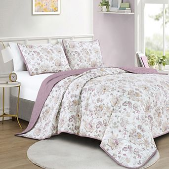 ESCA Mauve Floral Coverlet Set