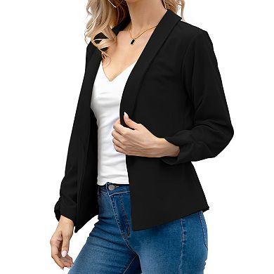 Women's Cropped Sleeve Blazer Jacket Casual Collared Lightweight Blazer