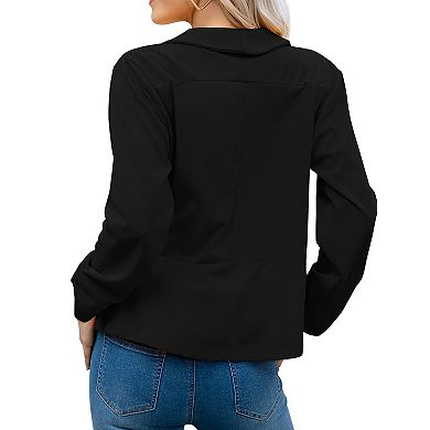 Women's Cropped Sleeve Blazer Jacket Casual Collared Lightweight Blazer
