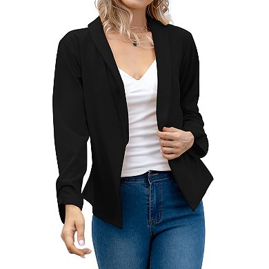 Women's Cropped Sleeve Blazer Jacket Casual Collared Lightweight Blazer