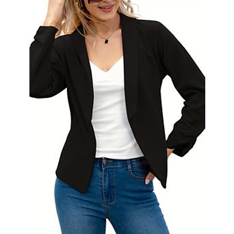 Women's Cropped Sleeve Blazer Jacket Casual Collared Lightweight Blazer