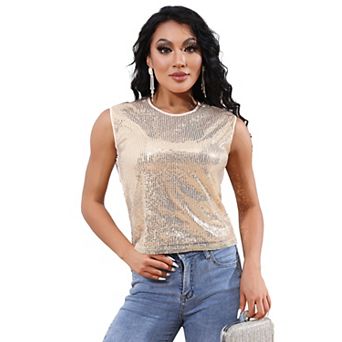 Women’s Sleeveless Sequin Camisole Tank Top V-Neck Sparkle Party Cami
