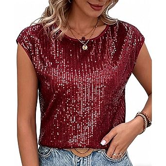 Women’s Sleeveless Sequin Camisole Tank Top V-Neck Sparkle Party Cami