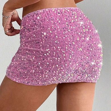 Women's Going Out Short Skirt Low Waist Sequin Velvet Bodycon Chic and Statement Making Style
