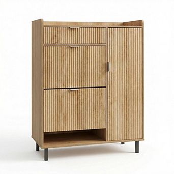 ANIXOL Modern Wave MDF 2-Drawer Shoe Cabinet with Metal Legs