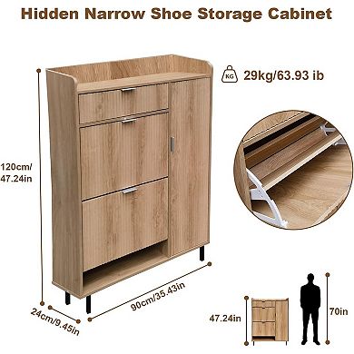 ANIXOL Modern Wave MDF 2-Drawer Shoe Cabinet with Metal Legs