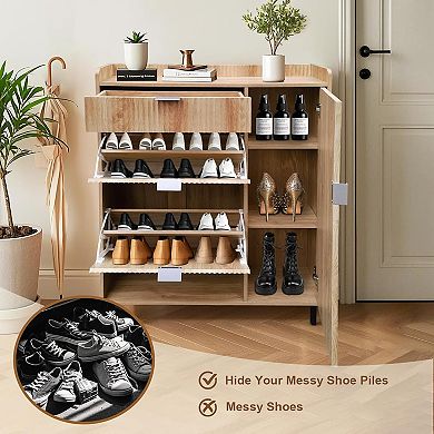 ANIXOL Modern Wave MDF 2-Drawer Shoe Cabinet with Metal Legs