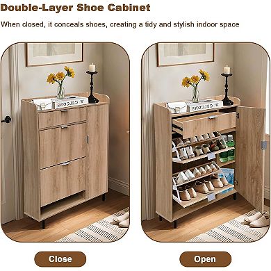 ANIXOL Modern Wave MDF 2-Drawer Shoe Cabinet with Metal Legs