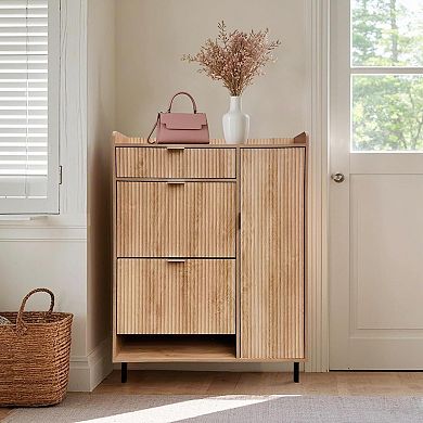 ANIXOL Modern Wave MDF 2-Drawer Shoe Cabinet with Metal Legs