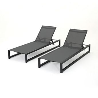 Chaise Lounge (Set of 2) Black/Grey Adjustable Mesh Loungers with Aluminum Frame