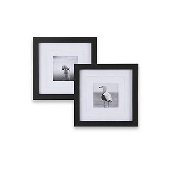 8x8 Photo Frames Set of 2 Display 6x6/4x4/8x8 with Mat, Black Wood
