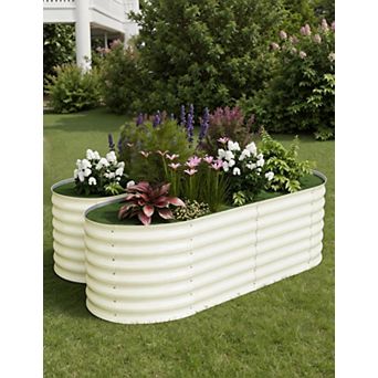 2 Pack Galvanized Raised Garden Bed 6x3x2 FT, Outdoor Planter Box for Flowers & Vegetables, Beige