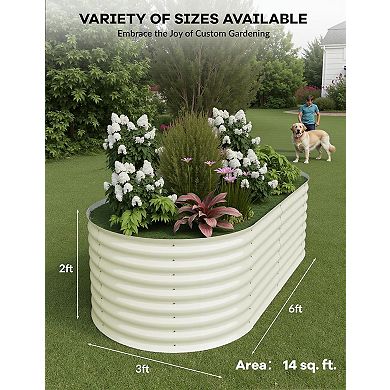 2 Pack Galvanized Raised Garden Bed 6x3x2 FT, Outdoor Planter Box for Flowers & Vegetables, Beige