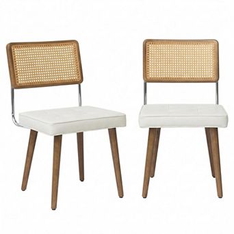 ANIXOL Natural Rattan and Linen Upholstered Dining Chairs