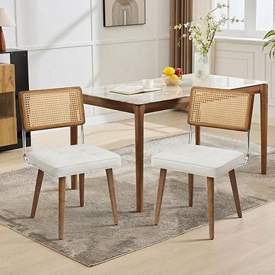 ANIXOL Natural Rattan and Linen Upholstered Dining Chairs