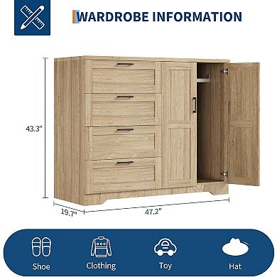 ANIXOL Multifunctional Wooden Dresser with Hanging Rod and Drawers
