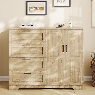 ANIXOL Multifunctional Wooden Dresser with Hanging Rod and Drawers