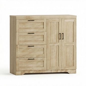 ANIXOL Multifunctional Wooden Dresser with Hanging Rod and Drawers