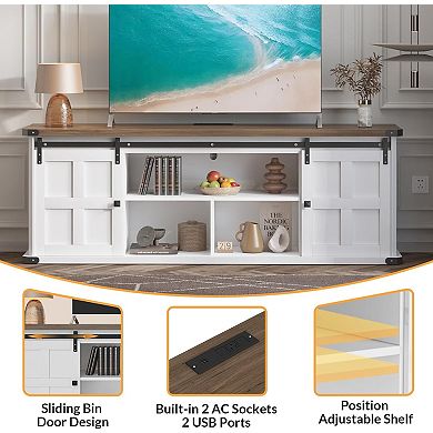ANIXOL Farmhouse Sliding Barn Door Engineered Wood TV Stand