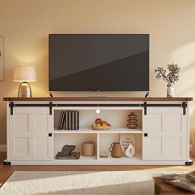 ANIXOL Farmhouse Sliding Barn Door Engineered Wood TV Stand