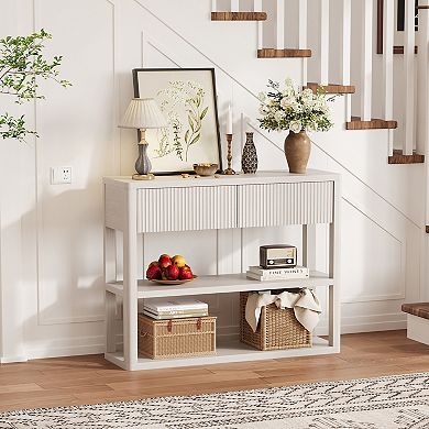 ANIXOL Fluted Console Table with Drawers and Shelves