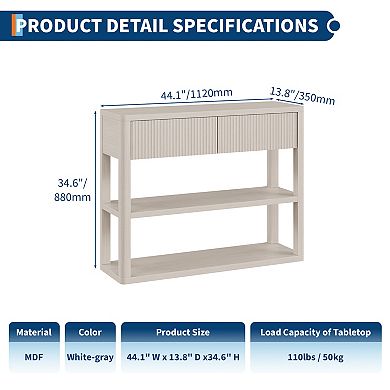 ANIXOL Fluted Console Table with Drawers and Shelves
