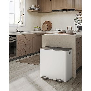 ANIXOL Double Compartment Stainless Steel Kitchen Trash Can，Foot Pedal