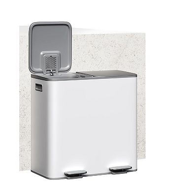 ANIXOL Double Compartment Stainless Steel Kitchen Trash Can，Foot Pedal