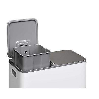 ANIXOL Double Compartment Stainless Steel Kitchen Trash Can，Foot Pedal