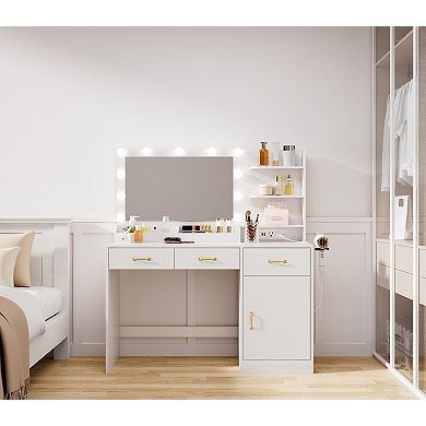 ANIXOL Makeup Vanity Desk with LED Mirror；Lighted and Charging Station