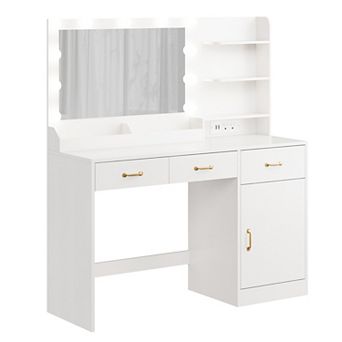 ANIXOL Makeup Vanity Desk with LED Mirror；Lighted and Charging Station
