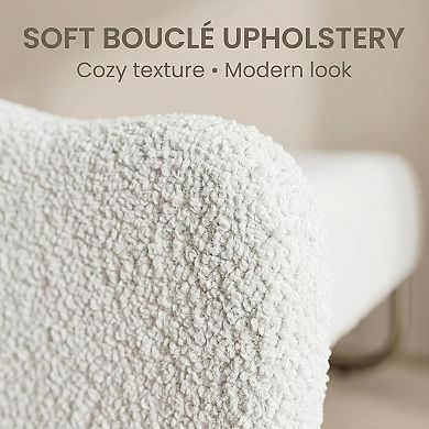 ANIXOL Upholstered Boucle Fabric Wooden Slat Platform Bed Frame