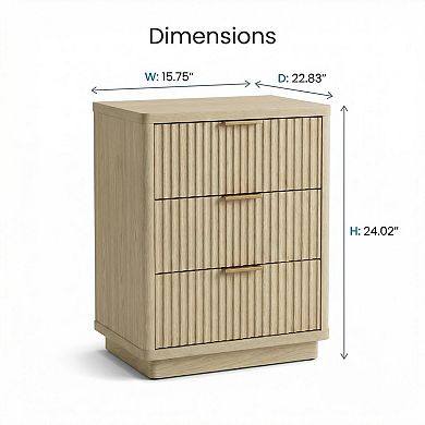 ANIXOL 3-Drawer Nightstand with Charging Station，Power Outlets