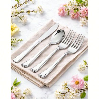 300 Piece Silver Plastic Cutlery Set - Heavy Duty, Elegant, Reusable/Disposable