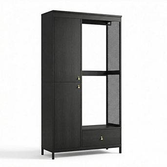 ANIXOL Modern Armoire Wardrobe,Double Door with Drawer,Freestanding Bedroom Storage