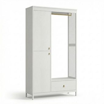 ANIXOL Modern Armoire Wardrobe,Double Door with Drawer,Freestanding Bedroom Storage