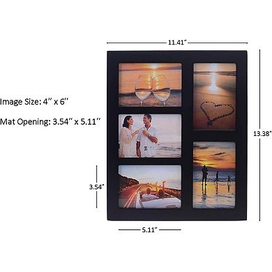 4x6 5-Opening Black Wood Collage Frame for Tabletop & Wall Mounting