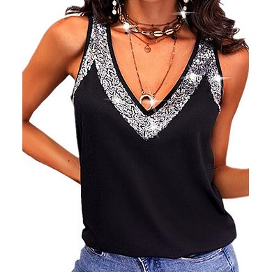 Women's Sequin Embellished V-Neck Tank Top