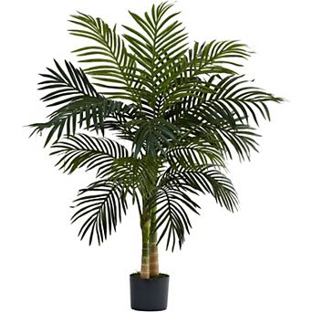 4ft Golden Cane Palm,Double Stalk Artificial Tree With Lush Realistic Foliage Maintenance Free