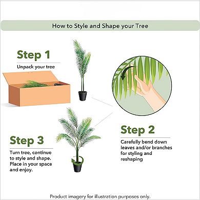 4ft Golden Cane Palm,Double Stalk Artificial Tree With Lush Realistic Foliage Maintenance Free