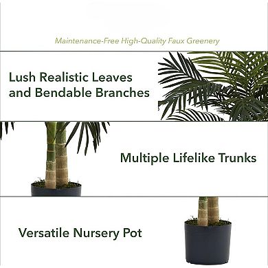 4ft Golden Cane Palm,Double Stalk Artificial Tree With Lush Realistic Foliage Maintenance Free