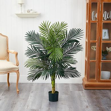 4ft Golden Cane Palm,Double Stalk Artificial Tree With Lush Realistic Foliage Maintenance Free