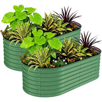 2 Pack Galvanized Raised Garden Bed 8x4x2 FT, Outdoor Planter Box for Flowers & Vegetables, Green