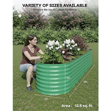2 Pack Galvanized Raised Garden Bed 8x4x2 FT, Outdoor Planter Box for Flowers & Vegetables, Green